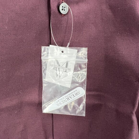 AWEARNESS Kenneth Cole Mens Slim Fit Non-Iron Stretch Shirt 15.5 32/33 Burgundy - Picture 5 of 6